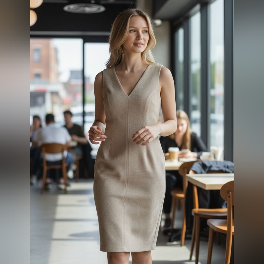 🎉 3/$60 BCBG Max Azria Faux Suede Midi Dress Size XS In Cream